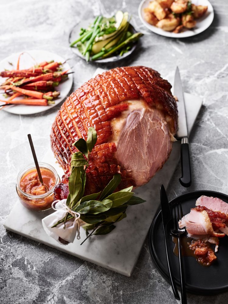 Bourbon, Maple and Mustard Glazed Ham with Peach Chutney and Sides ...